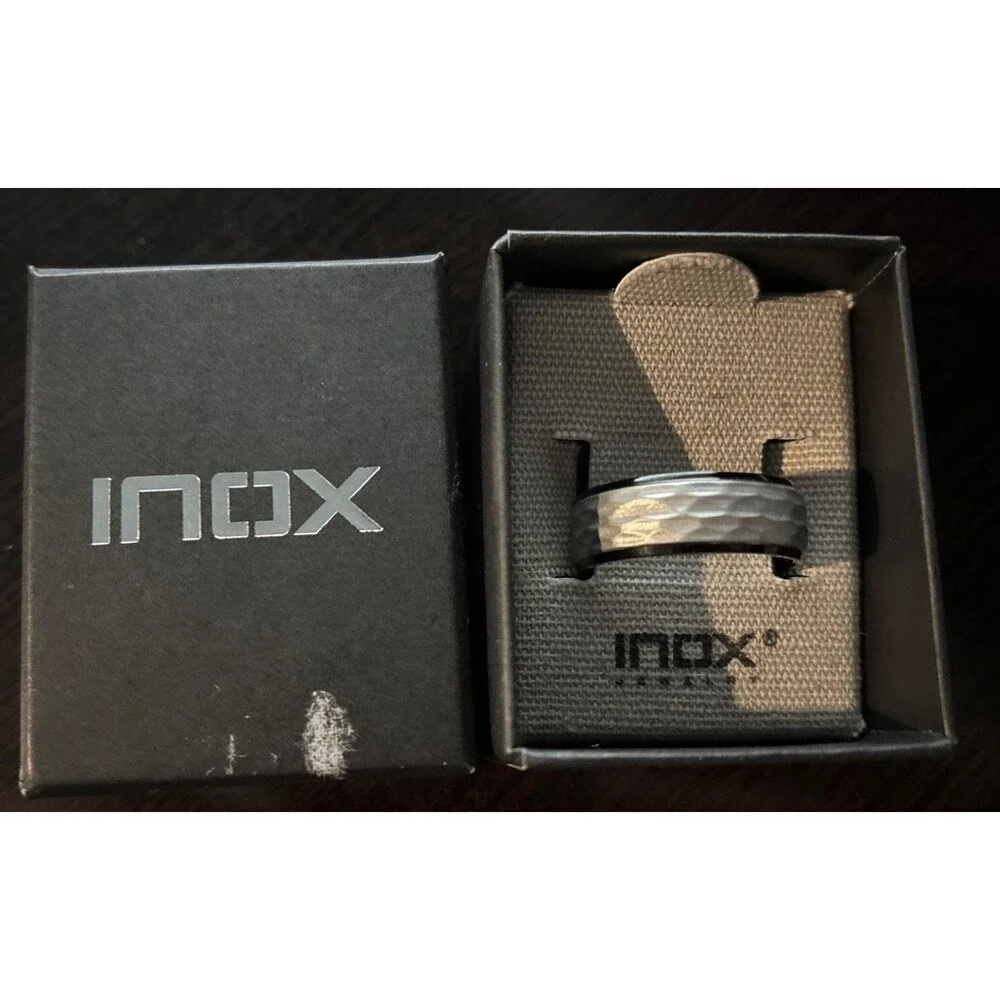 New Mens INOX Matte & Plated Black Textured Stainless Steel Ring $60 Sz 10 HOT!